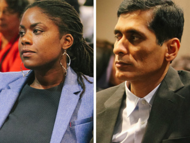 Sheryl E. Lane and Vinay Pimple were nominated on Tuesday night but both failed to get four votes to be appointed to the empty seat. Photos were taken on February 10. (Photo by Larry Zhou)